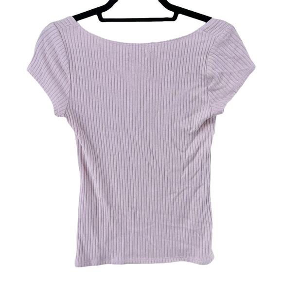 Reformation Women's Bardot Ribbed Knit Square Neck Top Sz Medium, Blush Pink - Picture 3 of 9